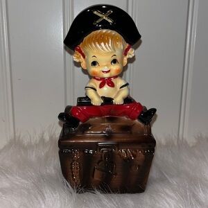 Vintage adorable kitschy little girl pirate ceramic bank nursery baby gift
